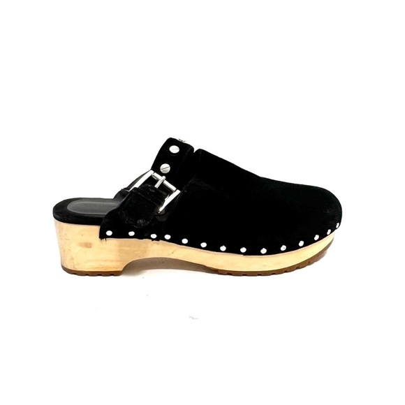 REBECCA MINKOFF | Vintage Y2K black suede slip on wooden clogs - Picture 2 of 8
